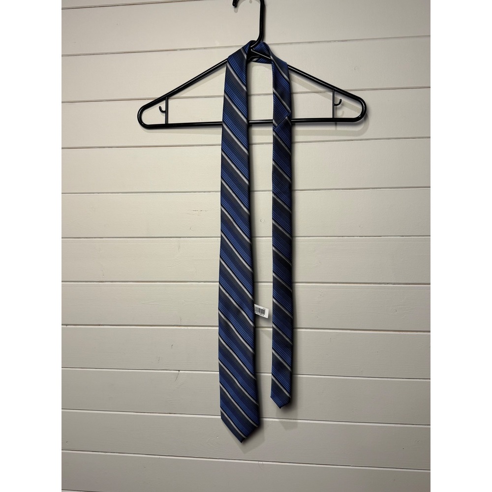 NWT! Platinum‎ Designs Mens Blue Gray Stripe Silk Blend Necktie  Washable Formal